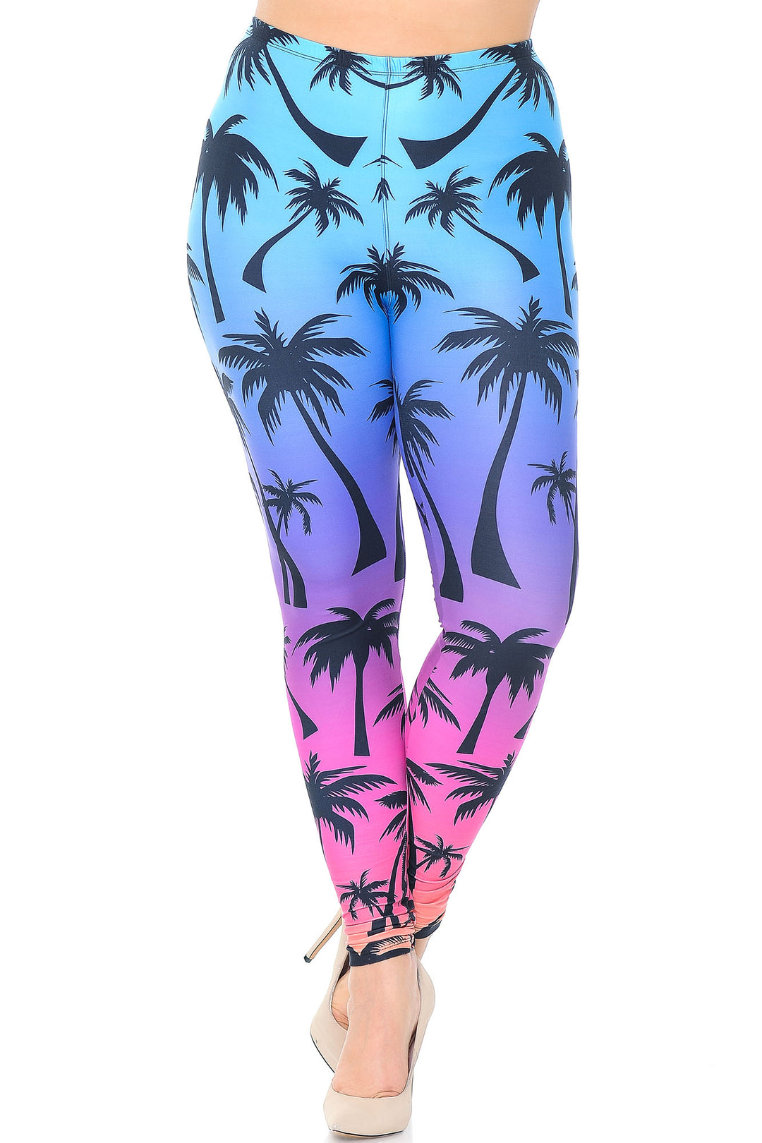 Wholesale Creamy Soft Ombre Palm Tree Plus Size Leggings - USA Fashion