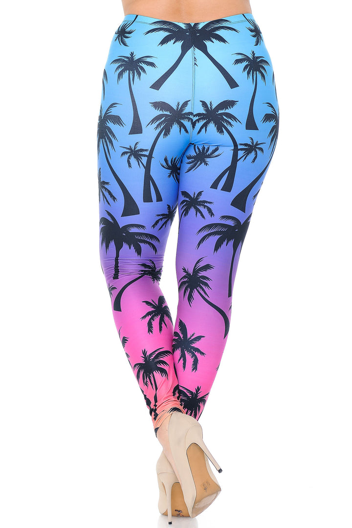 Wholesale Creamy Soft Ombre Palm Tree Plus Size Leggings - USA Fashion