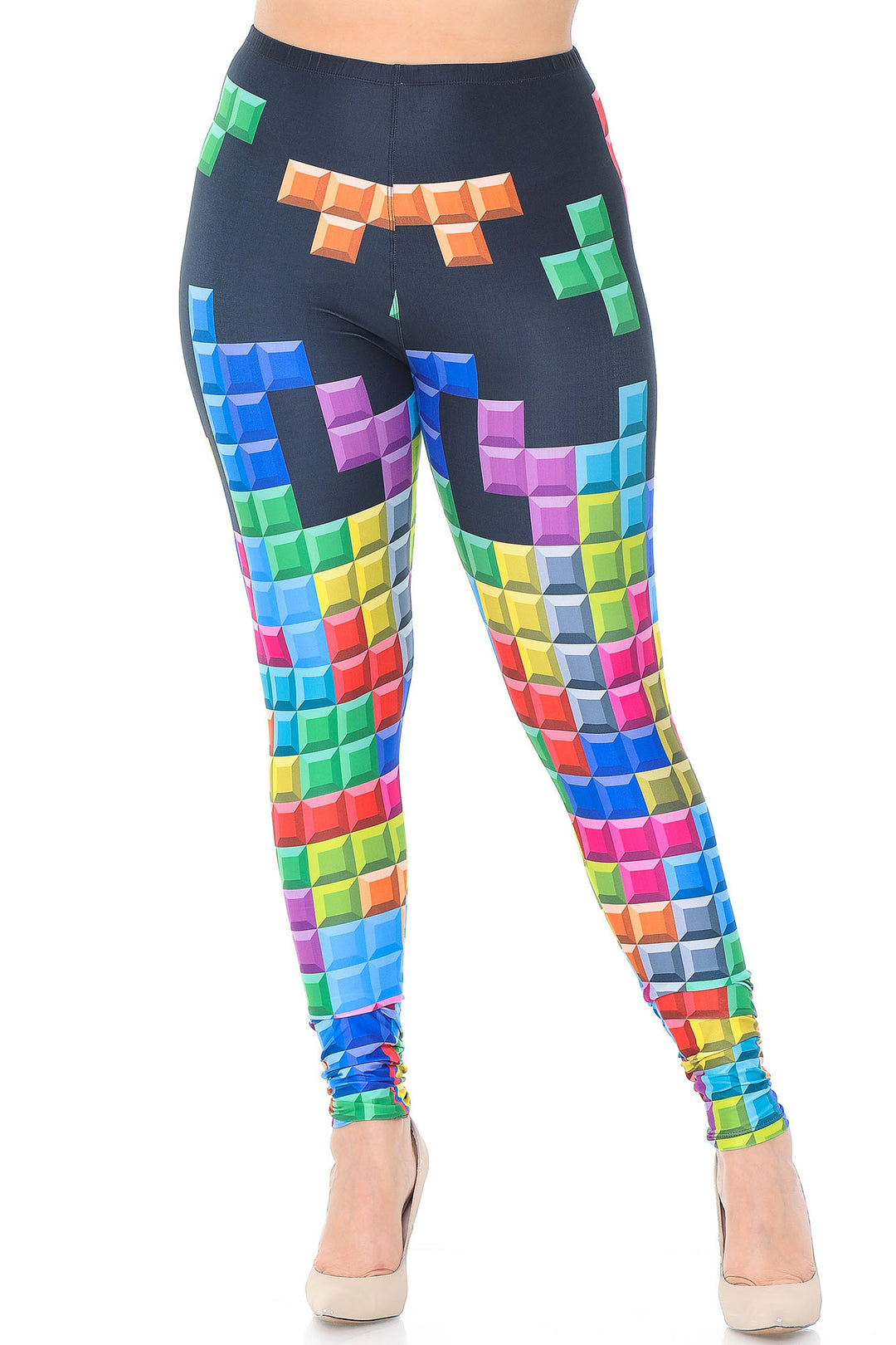 Wholesale Creamy Soft Tetris Plus Size Leggings - USA Fashion
