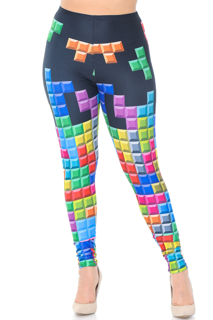 Wholesale Creamy Soft Tetris Plus Size Leggings - USA Fashion