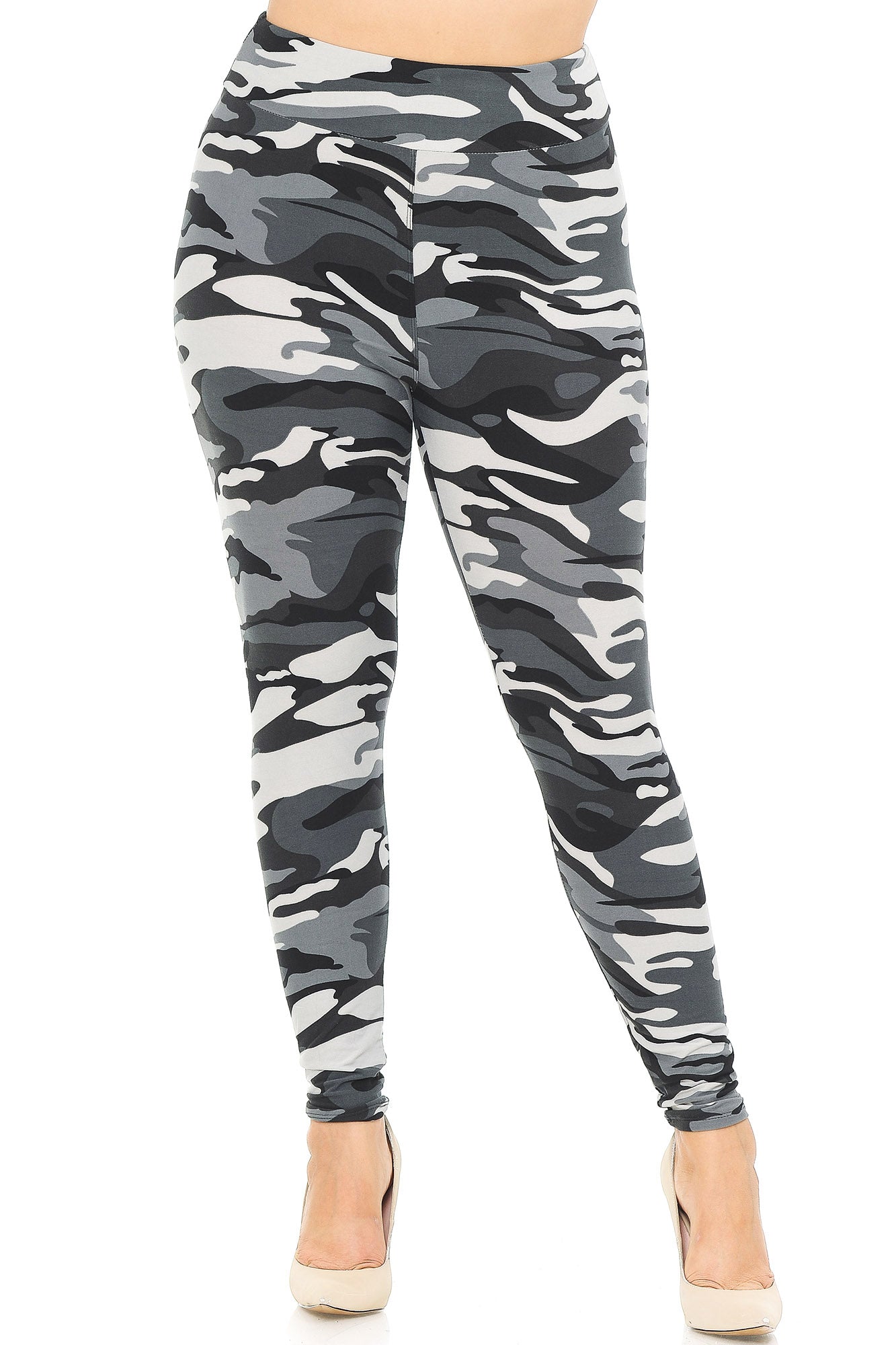 Wholesale Buttery Smooth Charcoal Camouflage High Waisted Plus Size Leggings - EEVEE