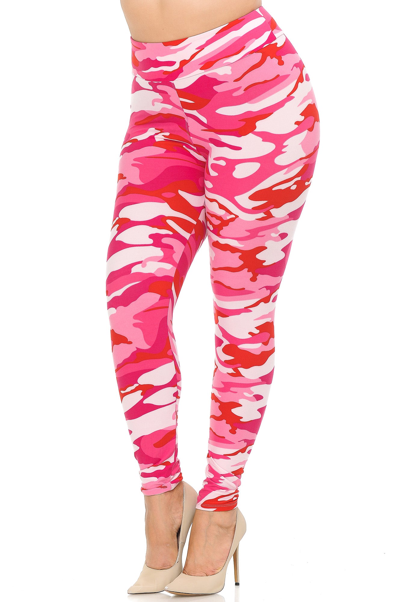 Wholesale Buttery Smooth Pink Camouflage High Waisted Plus Size Leggings - EEVEE