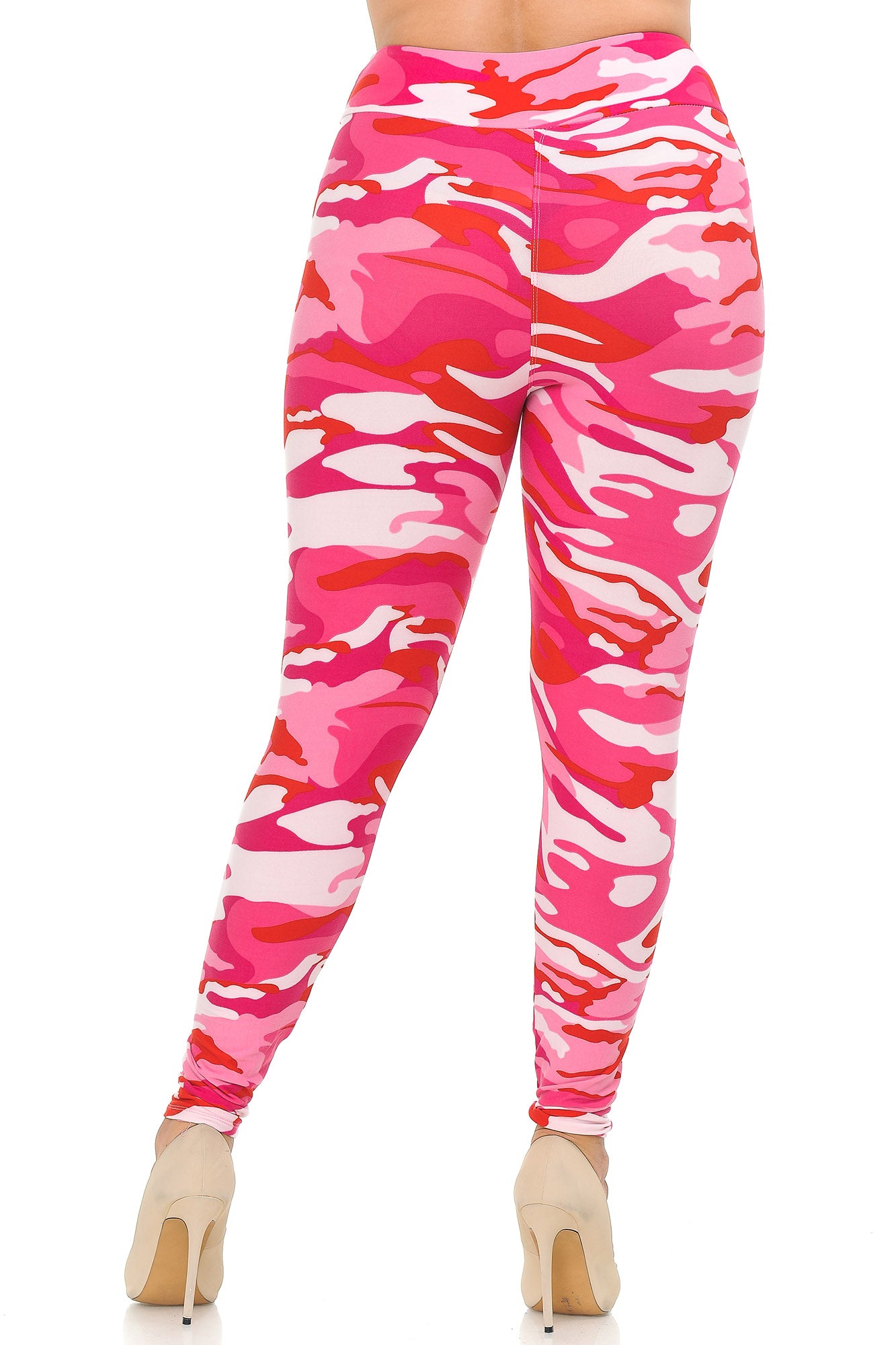 Wholesale Buttery Smooth Pink Camouflage High Waisted Plus Size Leggings - EEVEE