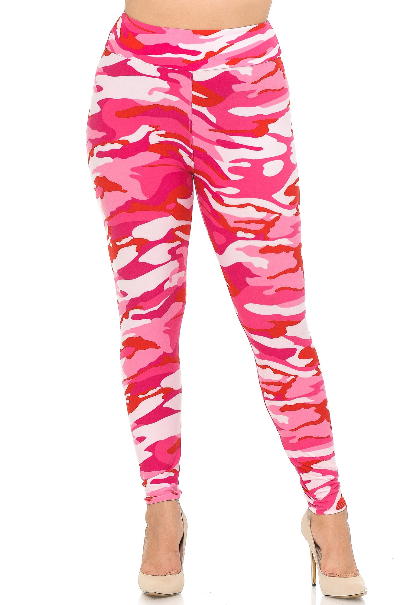 Wholesale Buttery Smooth Pink Camouflage High Waisted Plus Size Leggings - EEVEE