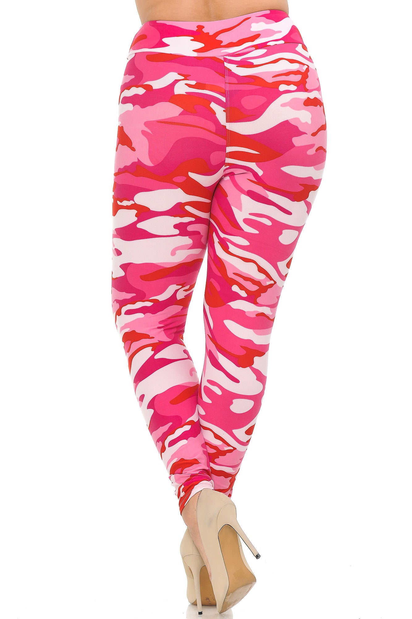 Wholesale Buttery Smooth Pink Camouflage High Waisted Plus Size Leggings - EEVEE