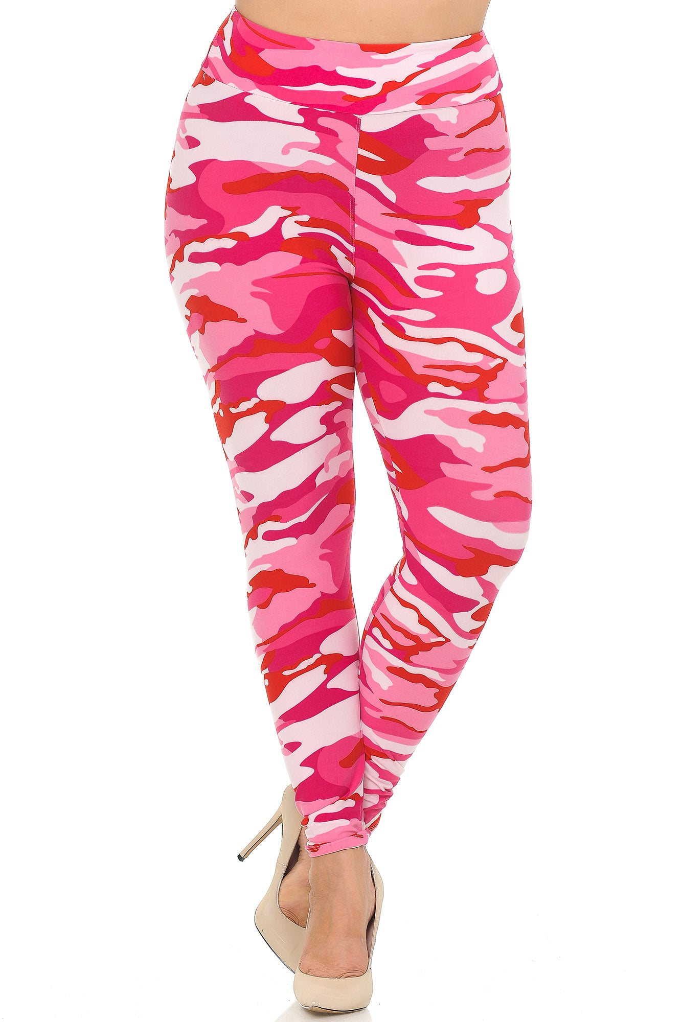 Wholesale Buttery Smooth Pink Camouflage High Waisted Plus Size Leggings - EEVEE