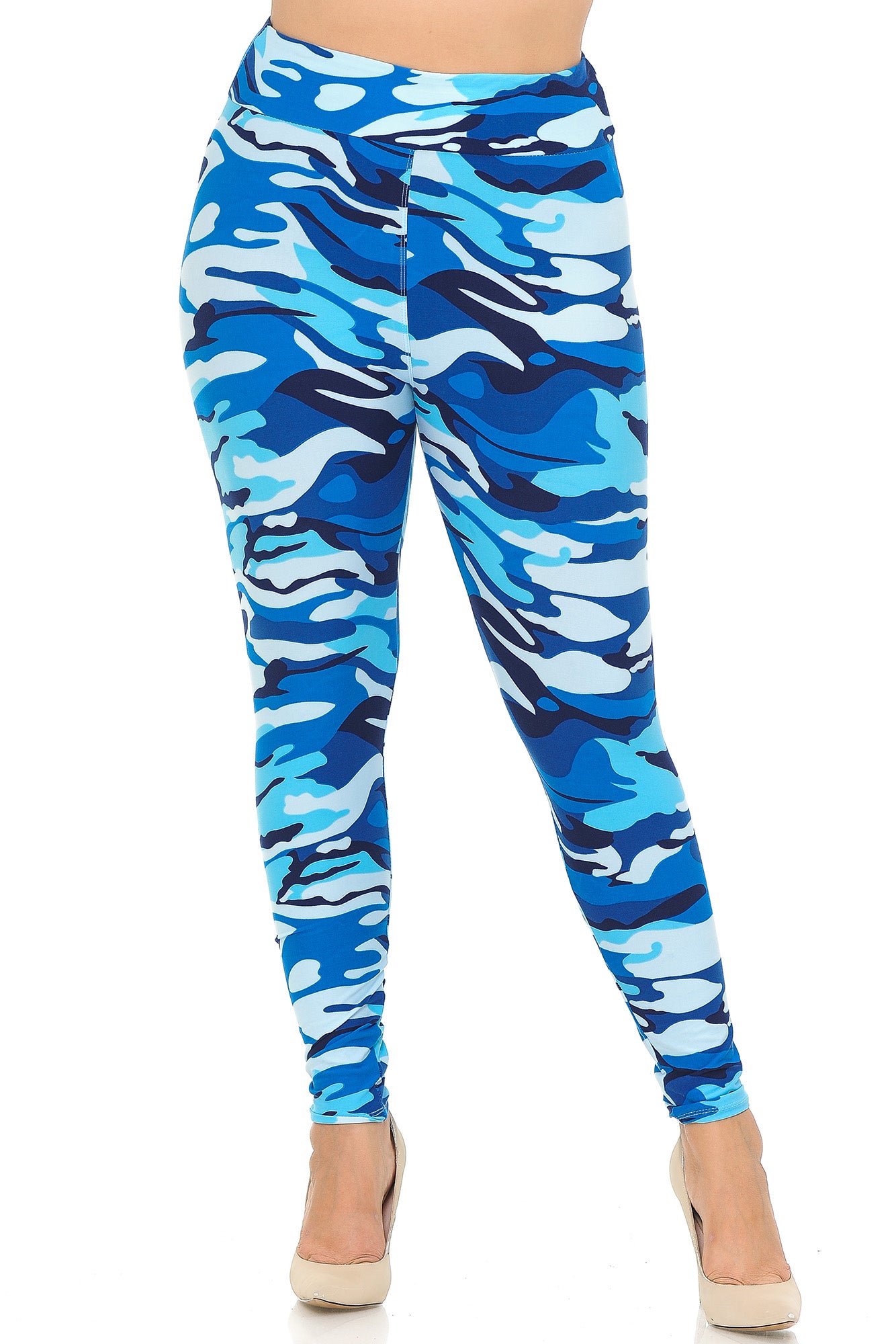 Wholesale Buttery Smooth Blue Camouflage High Waisted Plus Size Leggings - EEVEE