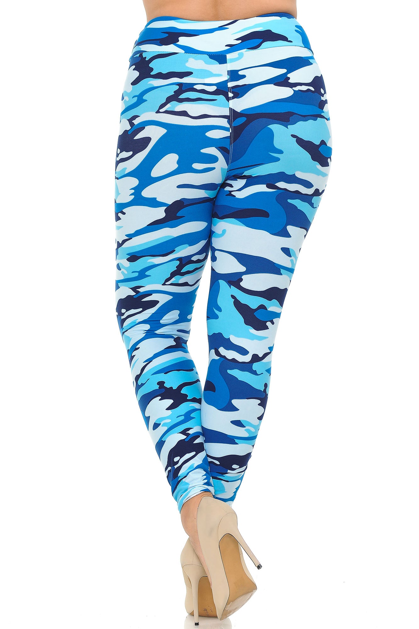 Wholesale Buttery Smooth Blue Camouflage High Waisted Plus Size Leggings - EEVEE