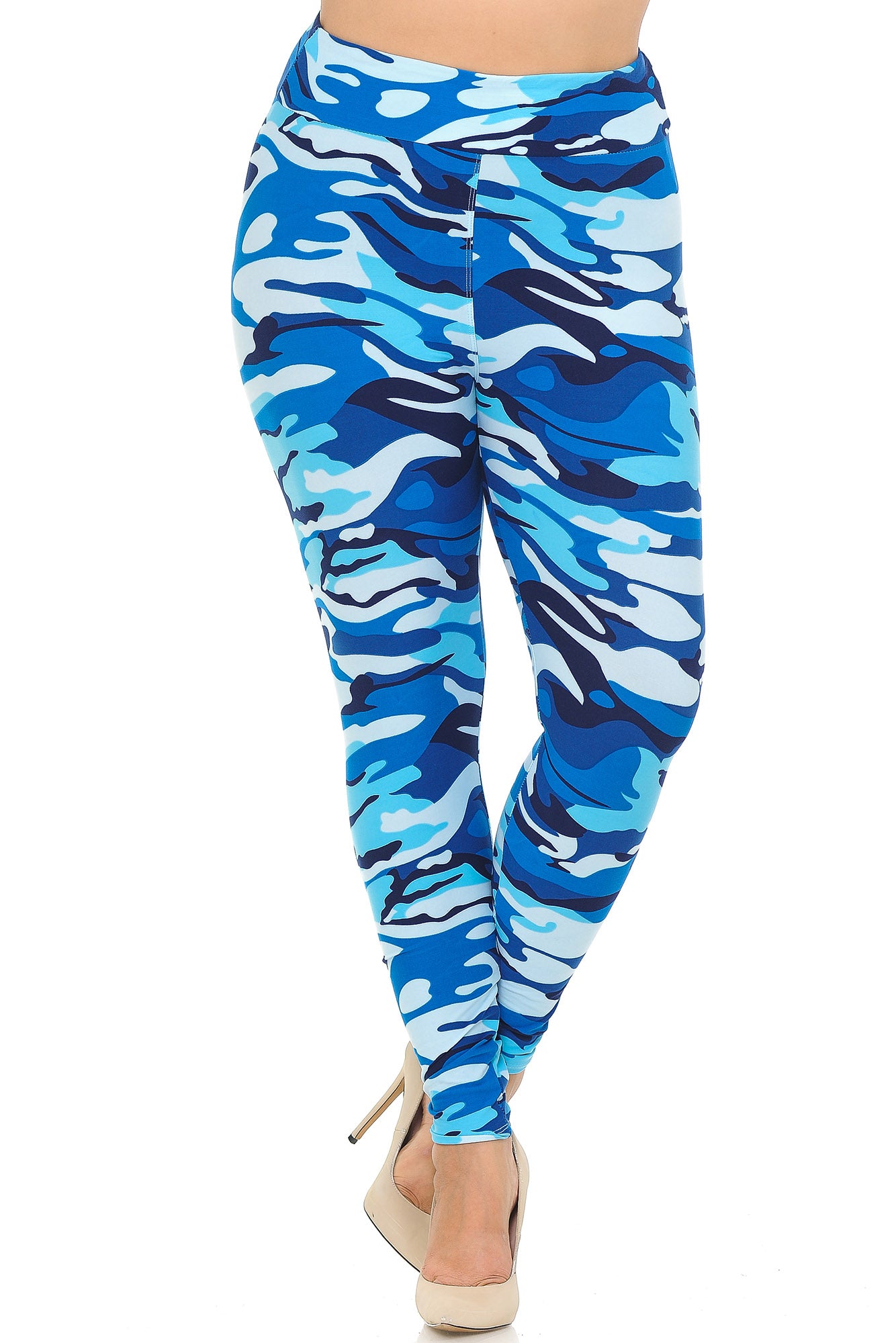 Wholesale Buttery Smooth Blue Camouflage High Waisted Plus Size Leggings - EEVEE