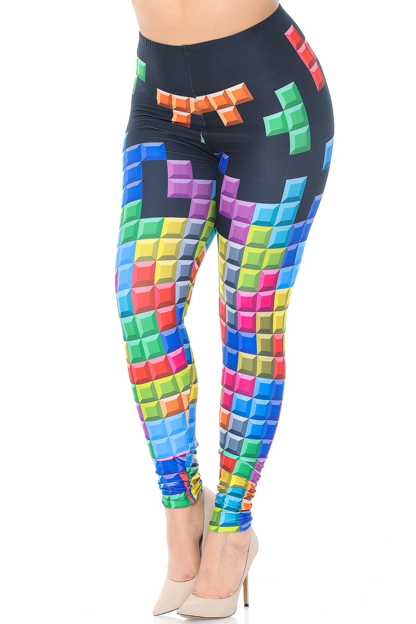 Wholesale Creamy Soft Tetris Plus Size Leggings - USA Fashion