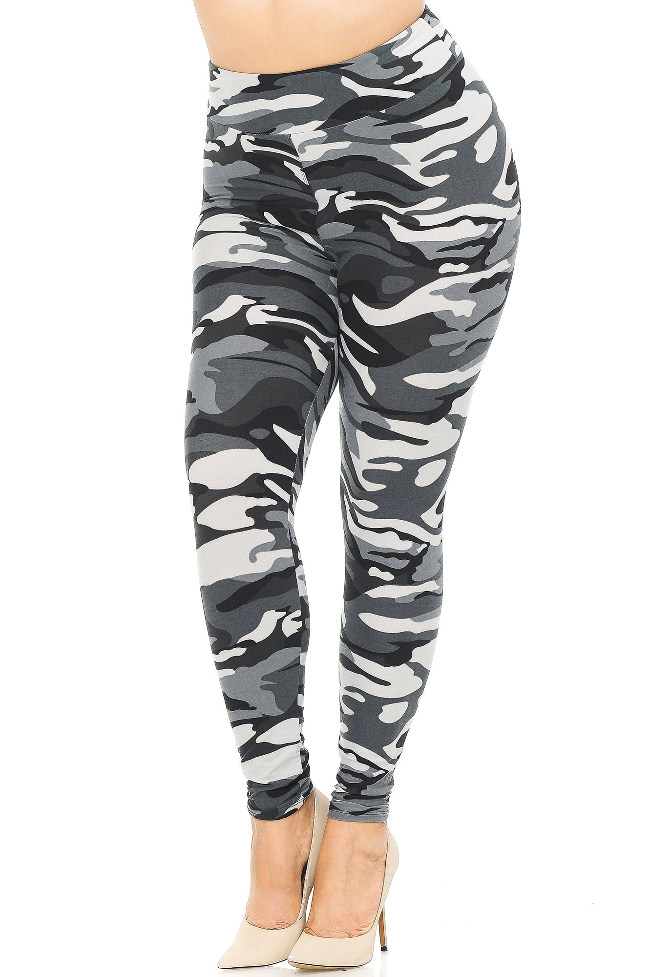 Wholesale Buttery Smooth Charcoal Camouflage High Waisted Plus Size Leggings - EEVEE
