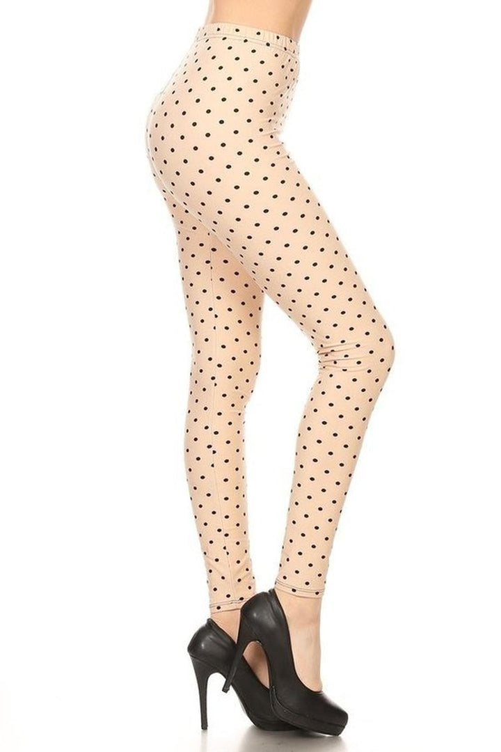 Wholesale Buttery Smooth Black on Beige Polka Dot Leggings