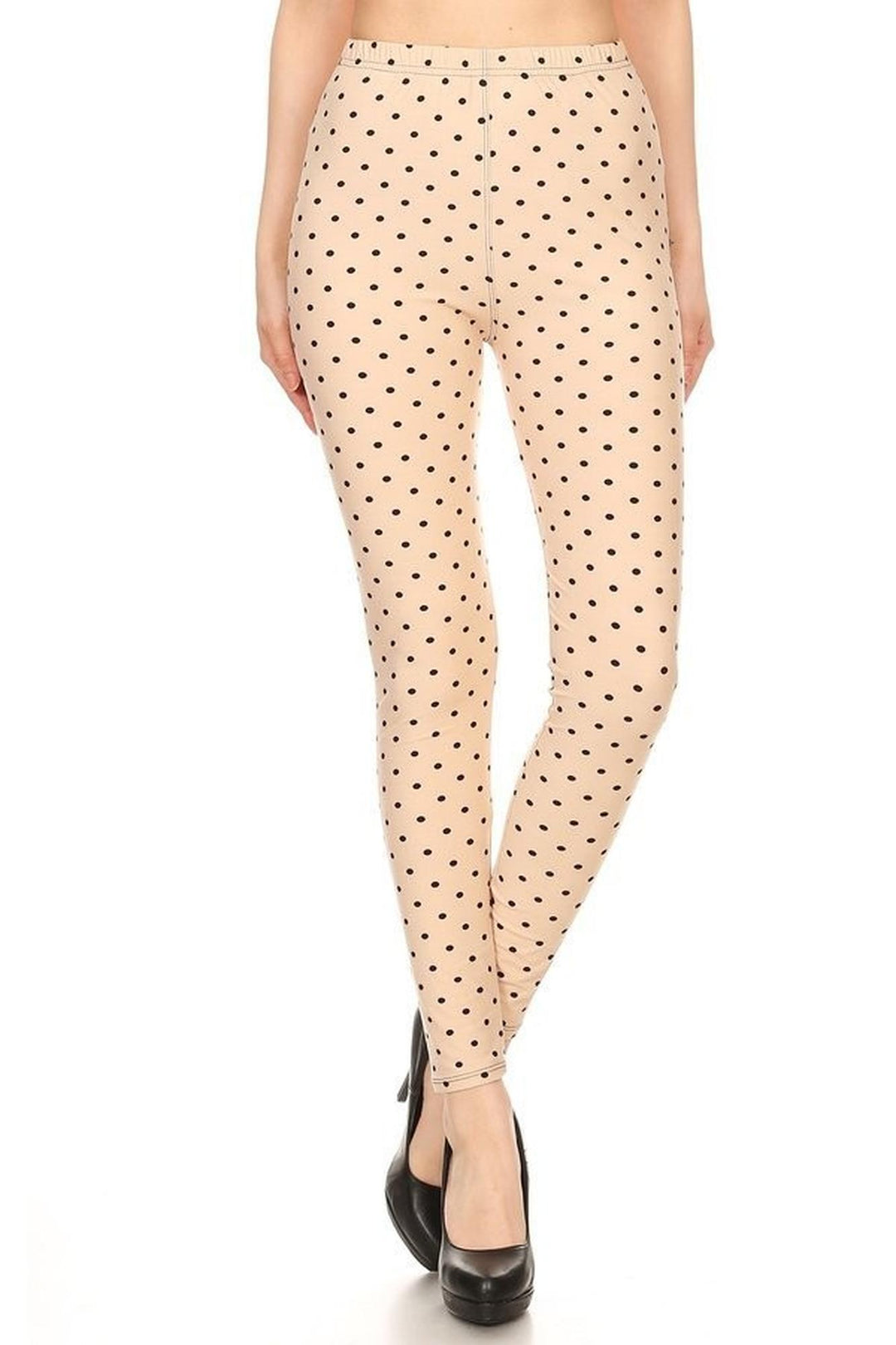 Wholesale Buttery Smooth Black on Beige Polka Dot Leggings