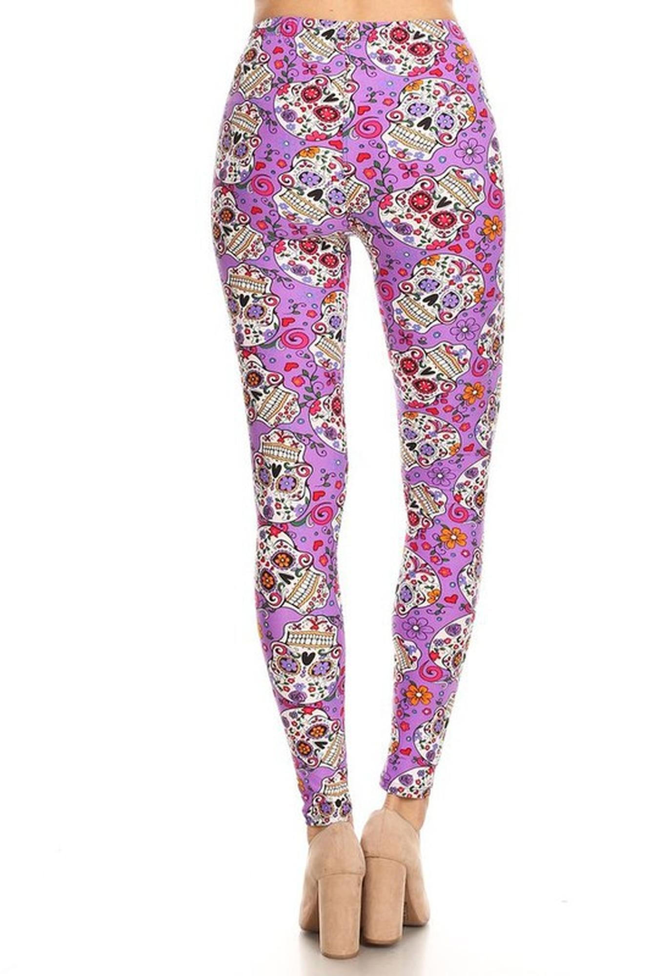 Wholesale Buttery Smooth Purple Sugar Skull Leggings
