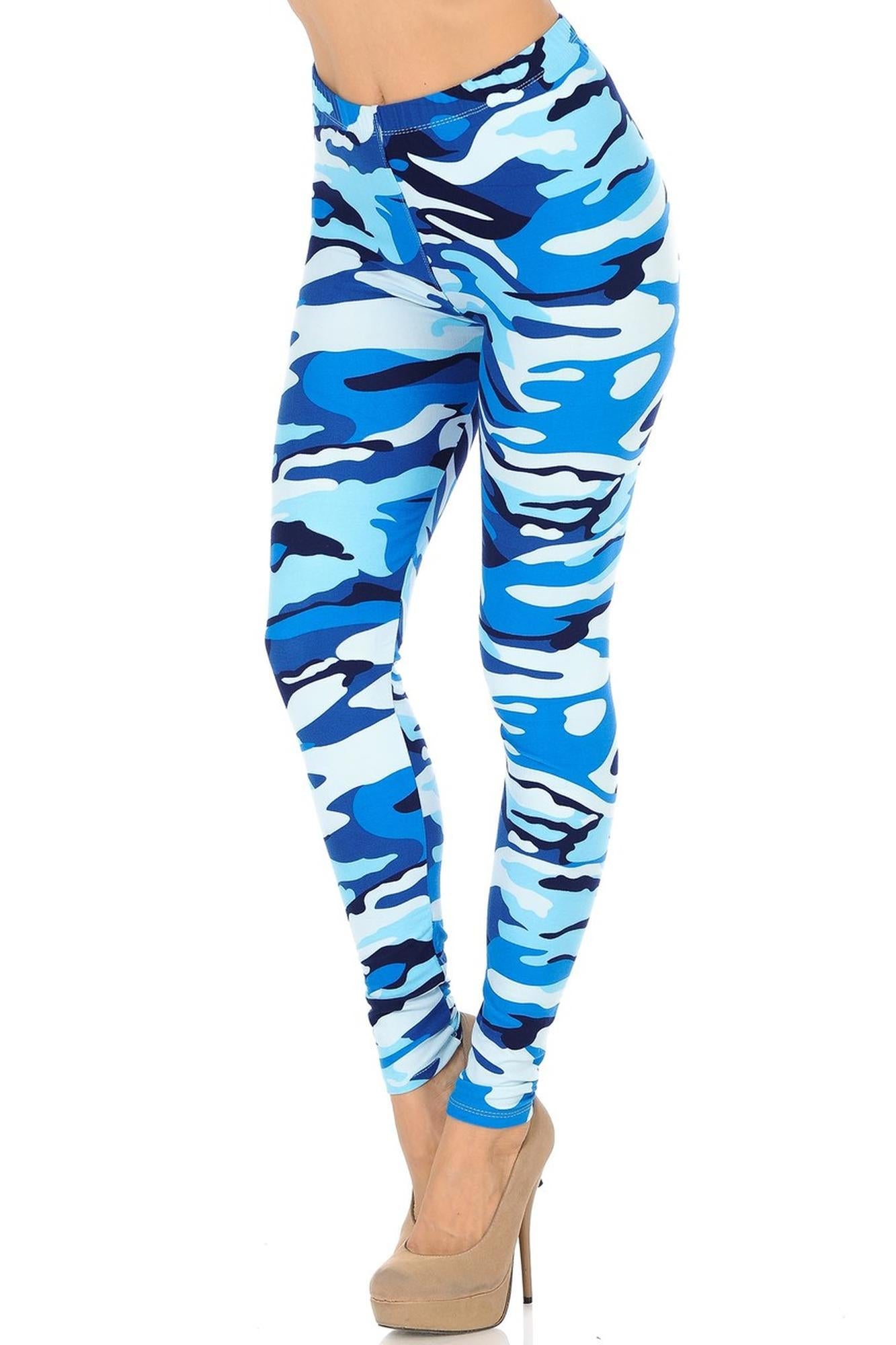 Wholesale Buttery Smooth Blue Camouflage Leggings - EEVEE
