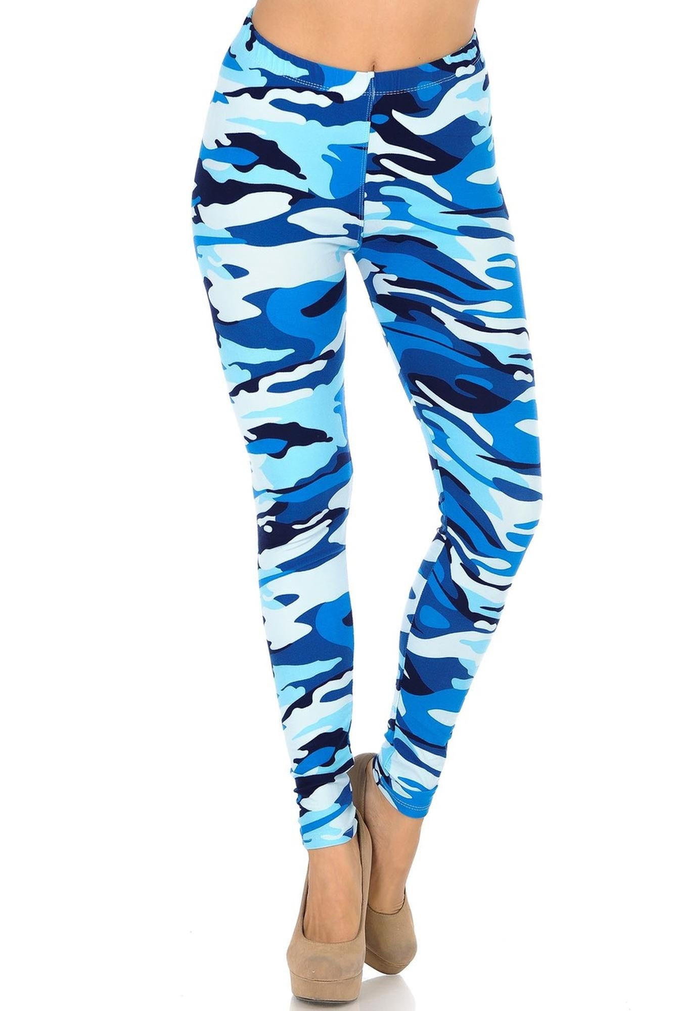 Wholesale Buttery Smooth Blue Camouflage Leggings - EEVEE