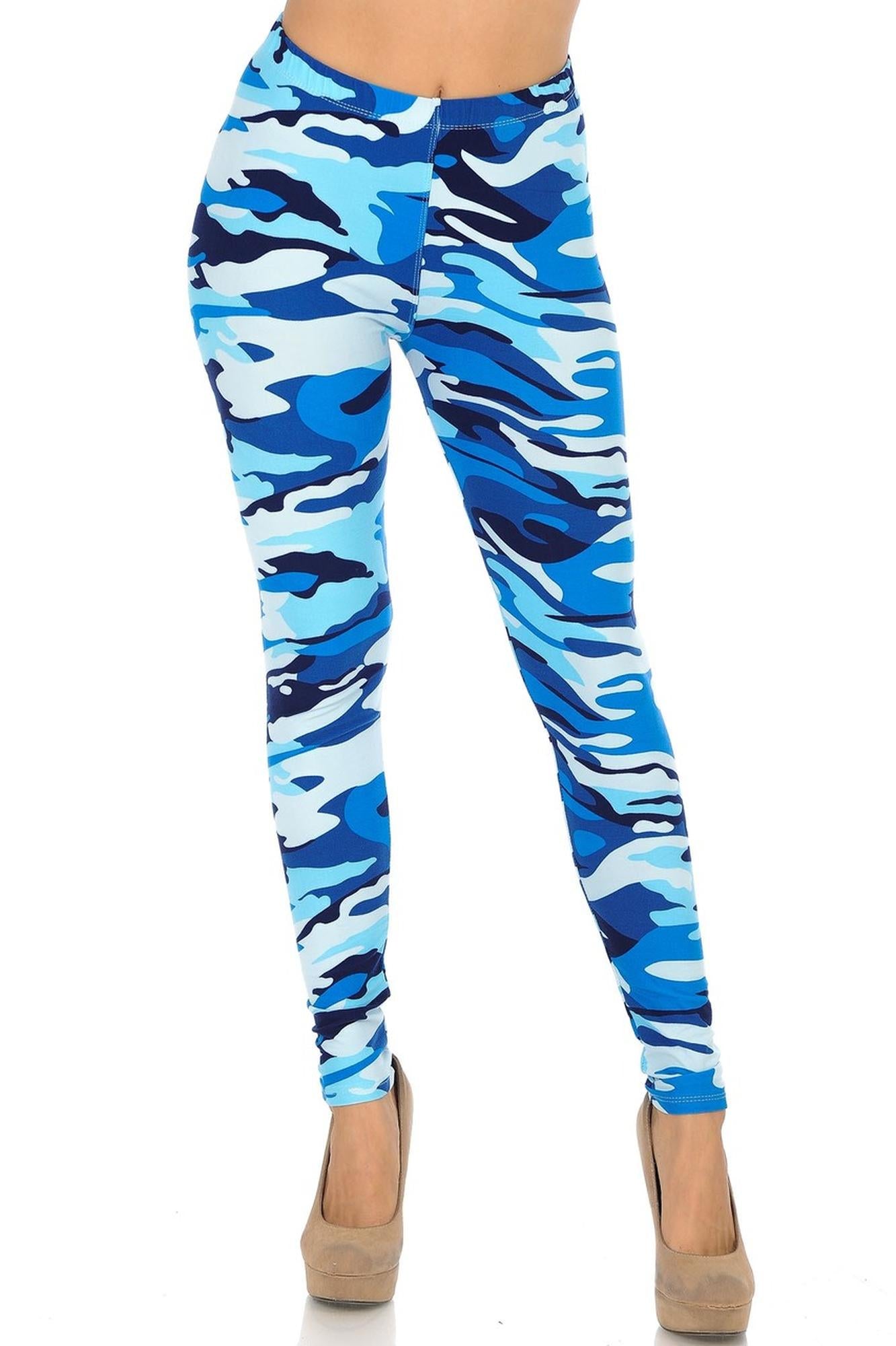 Wholesale Buttery Smooth Blue Camouflage Leggings - EEVEE