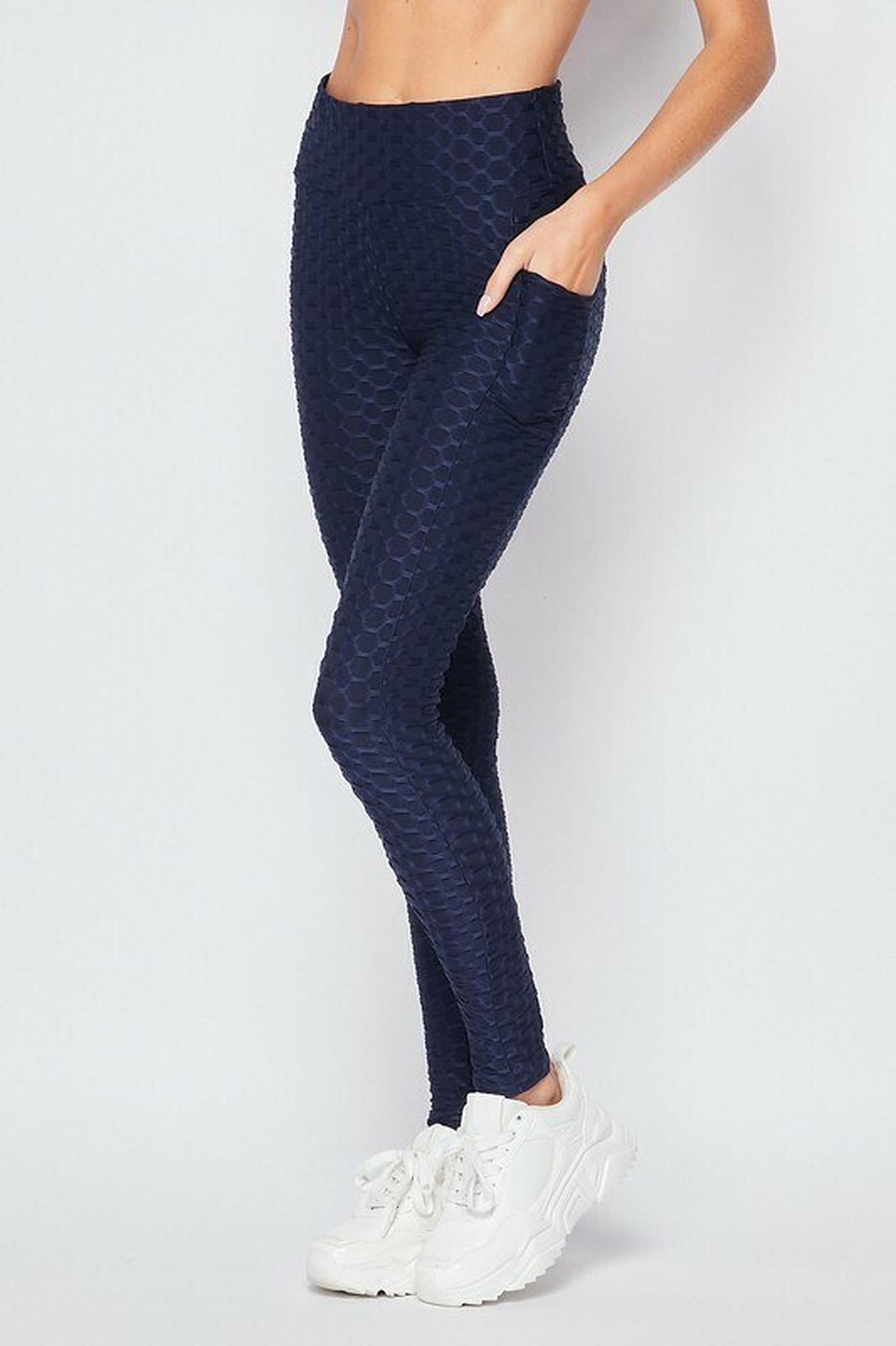 Wholesale Scrunch Butt Popcorn Textured High Waisted Leggings with Pockets - Zinati (W&J)