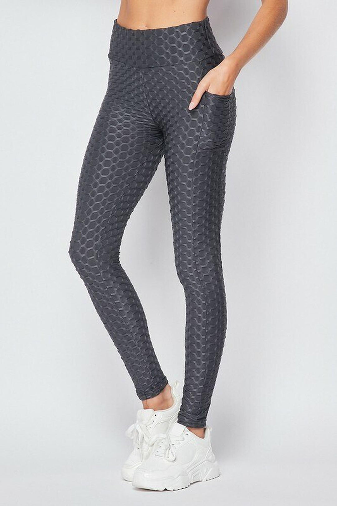 Wholesale Scrunch Butt Popcorn Textured High Waisted Leggings with Pockets - Zinati (W&J)
