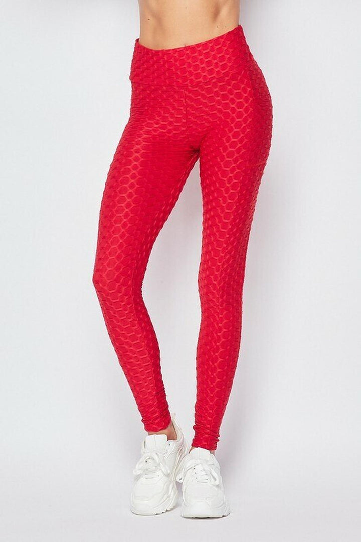 Wholesale Scrunch Butt Popcorn Textured High Waisted Leggings with Pockets - Zinati (W&J)