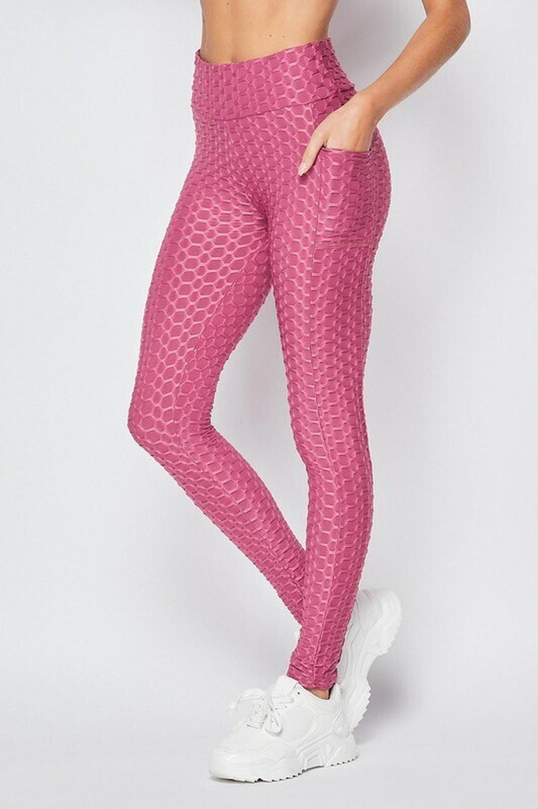 Wholesale Scrunch Butt Popcorn Textured High Waisted Leggings with Pockets - Zinati (W&J)