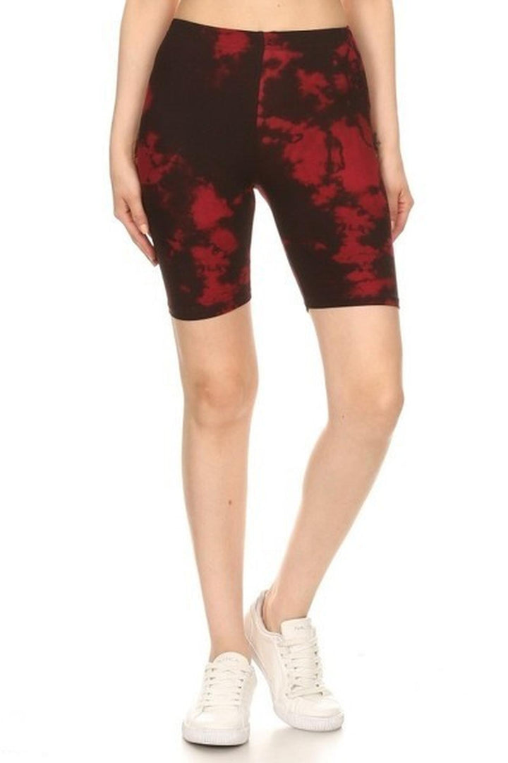 Wholesale Buttery Smooth Burgundy Tie Dye Biker Shorts