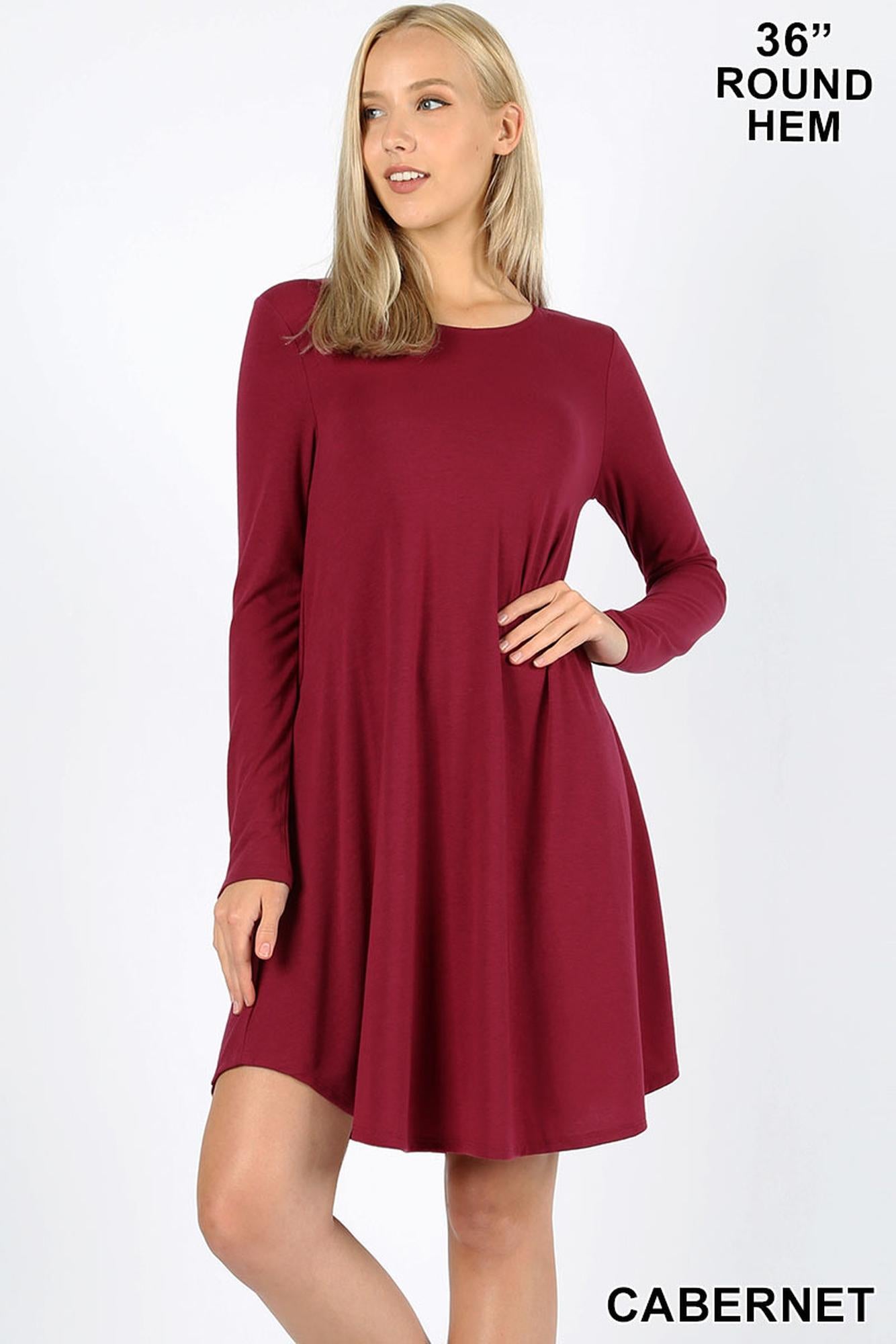 Wholesale Premium Long Sleeve A-Line Round Hem Rayon Tunic with Pockets