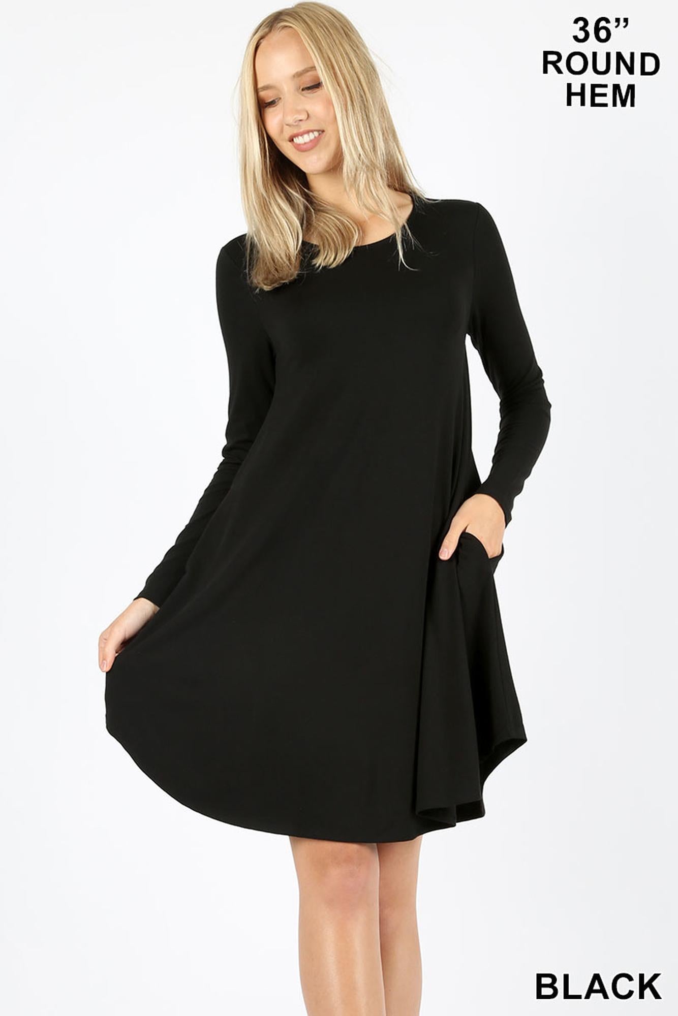 Wholesale Premium Long Sleeve A-Line Round Hem Rayon Tunic with Pockets