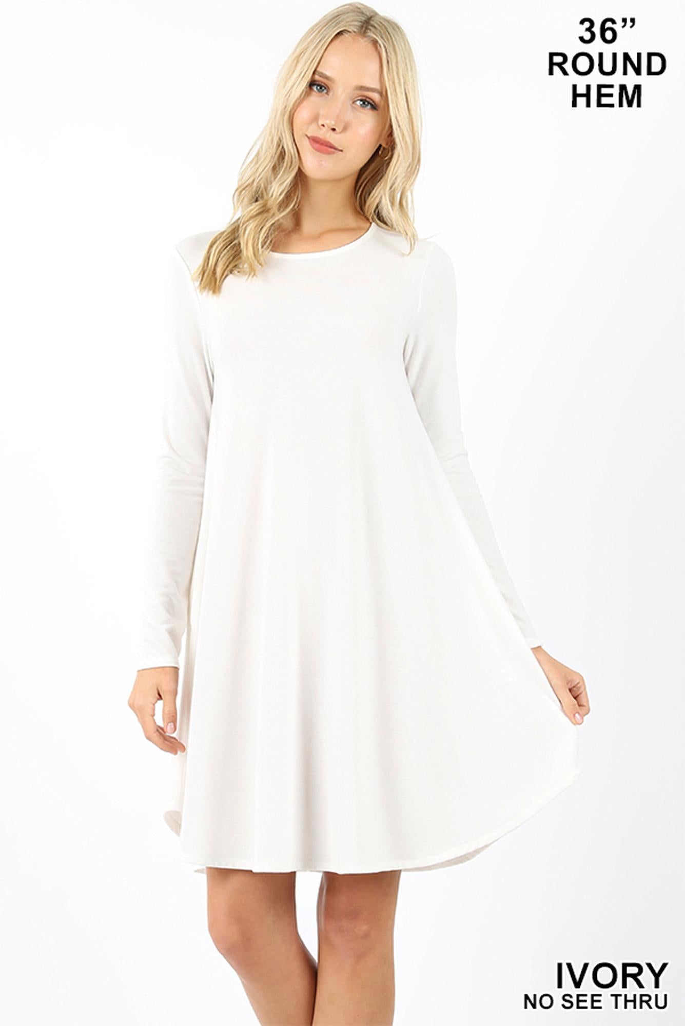 Wholesale Premium Long Sleeve A-Line Round Hem Rayon Tunic with Pockets