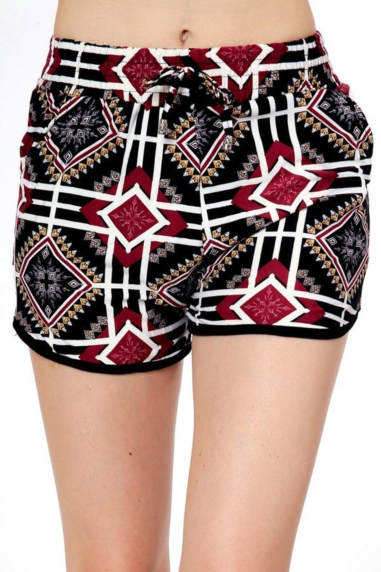 Wholesale Buttery Soft Burgundy Diamond Tribal Dolphin Shorts