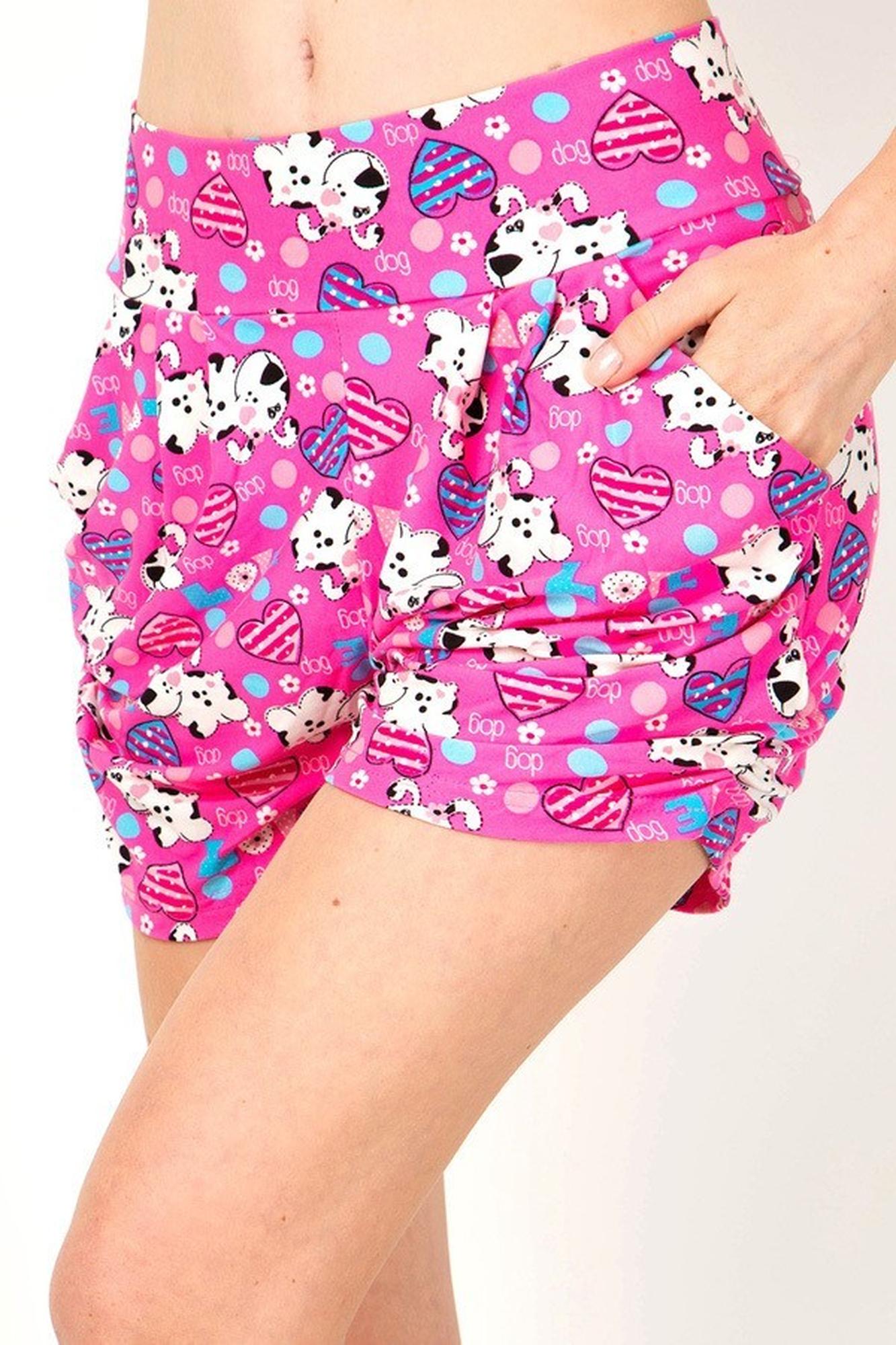 Wholesale Buttery Smooth Pink Puppy Dogs Harem Shorts