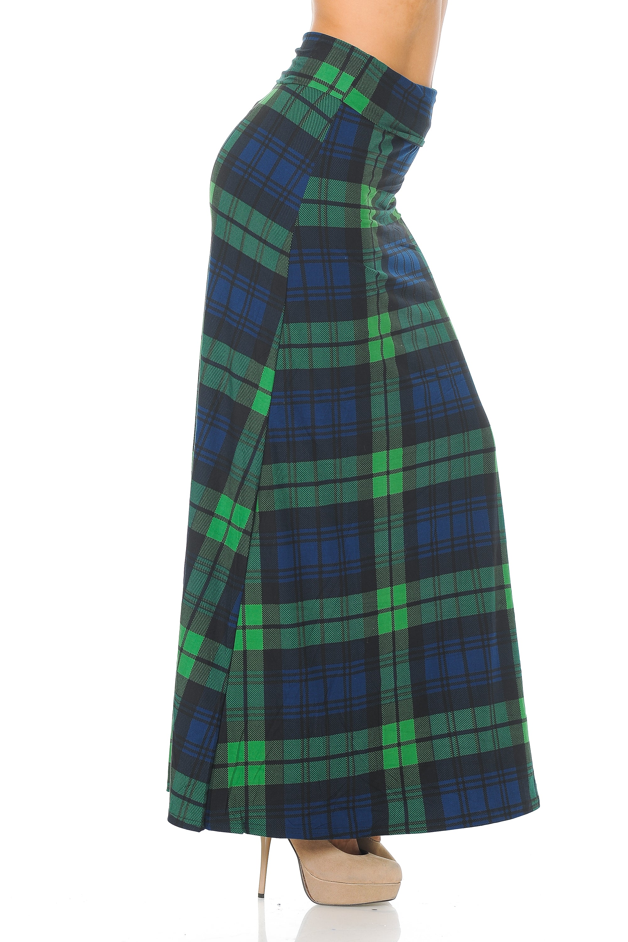 Wholesale Buttery Smooth Green Plaid Maxi Skirt