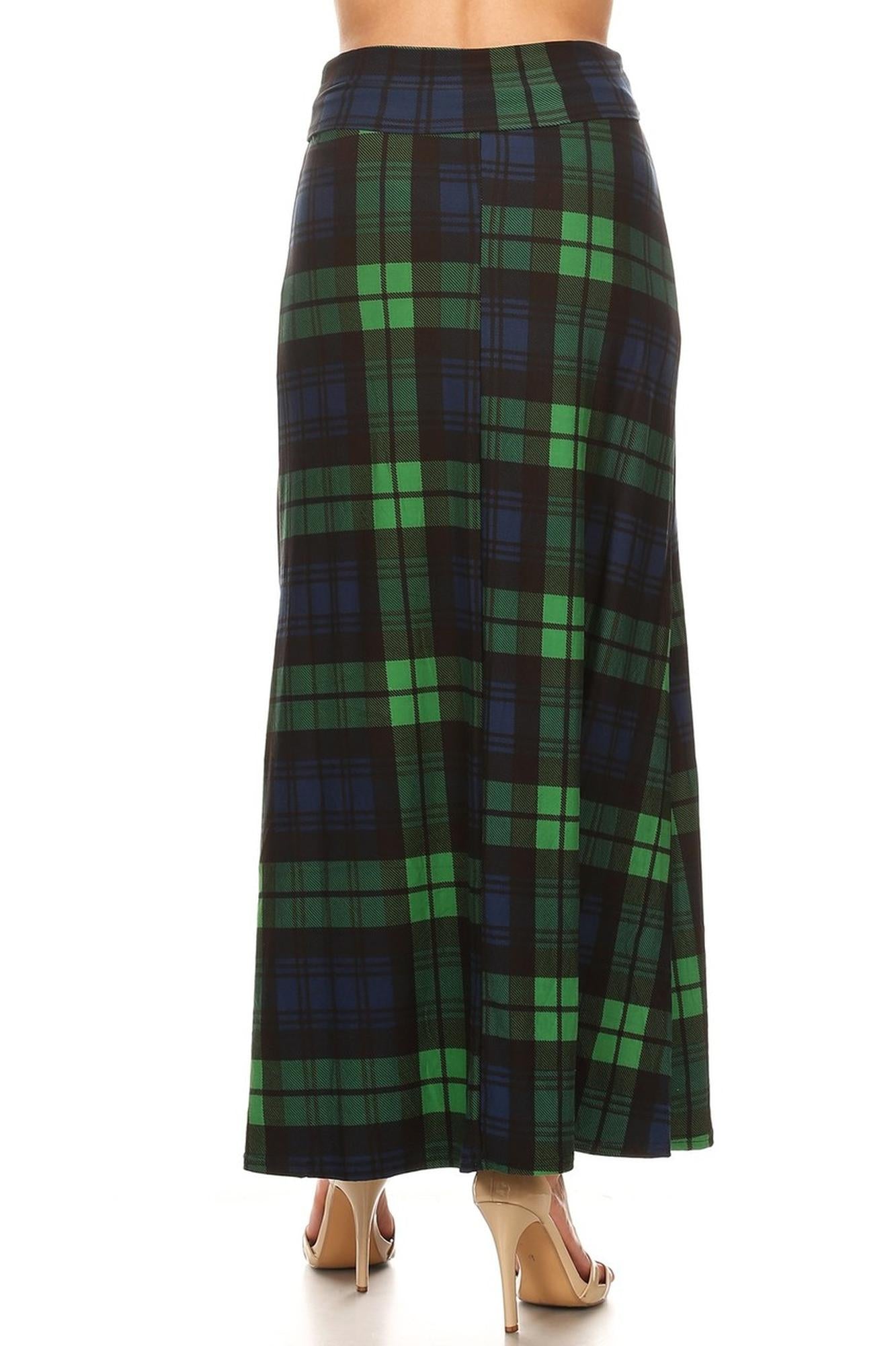 Wholesale Buttery Smooth Green Plaid Maxi Skirt