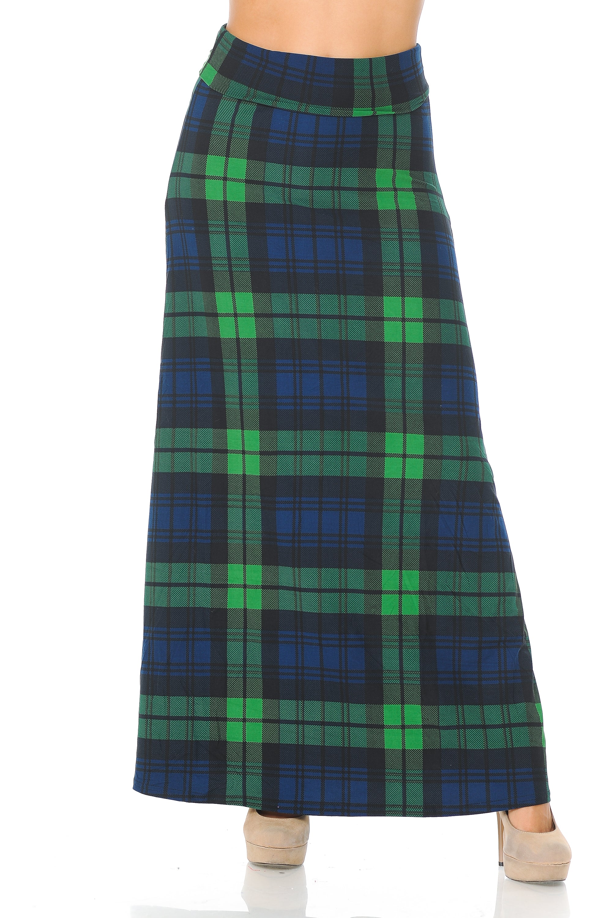 Wholesale Buttery Smooth Green Plaid Maxi Skirt