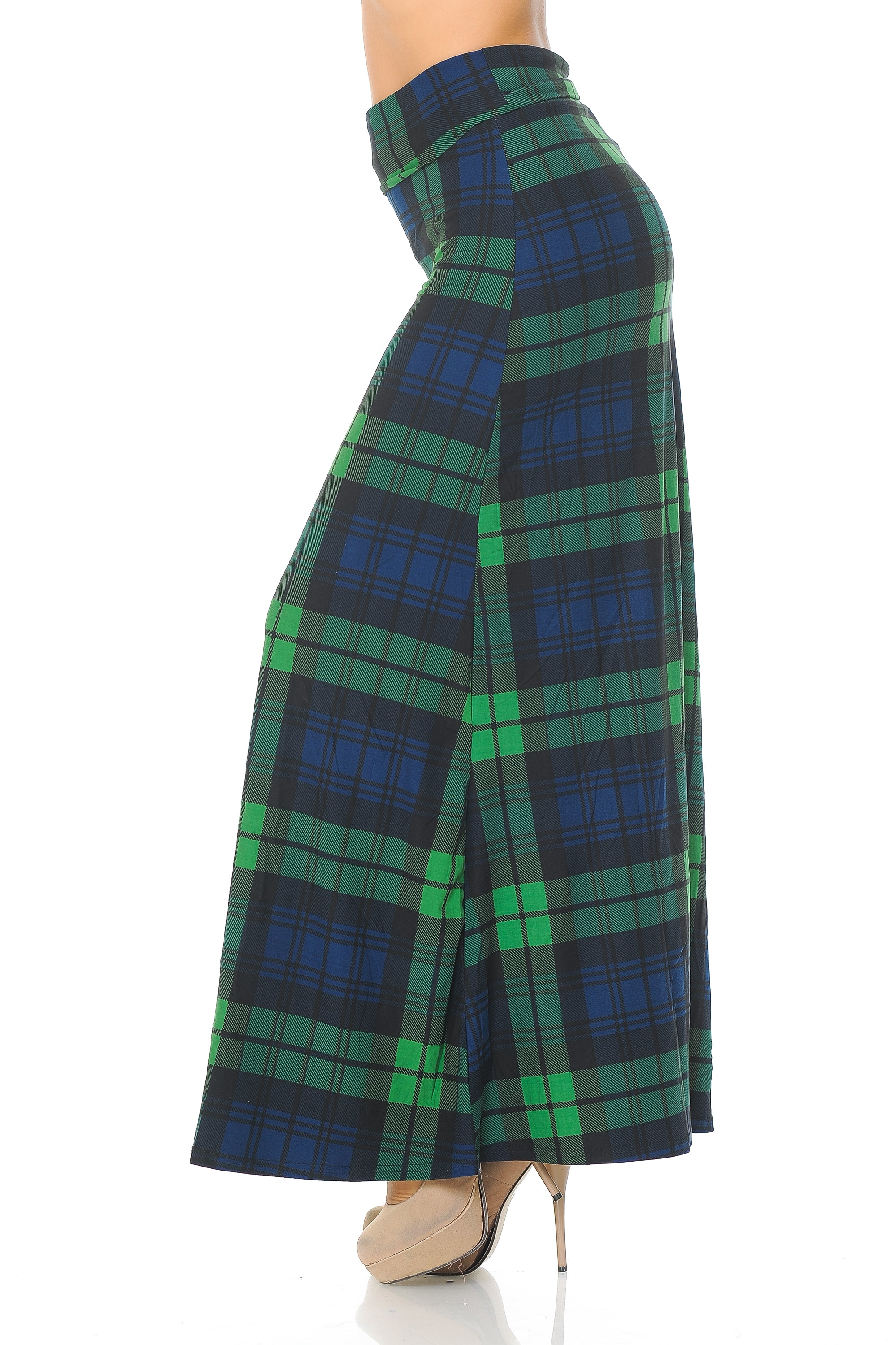 Wholesale Buttery Smooth Green Plaid Maxi Skirt