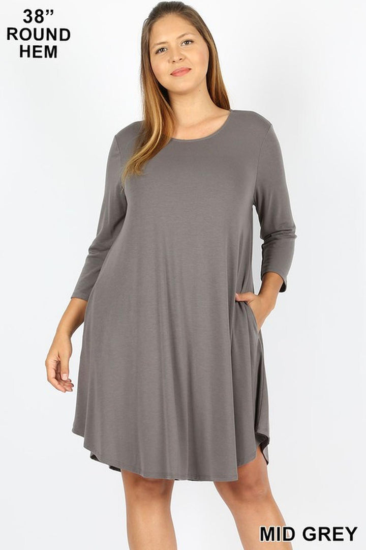 Wholesale 3/4 Sleeve Longline Round Hem Plus Size Rayon Tunic with Pockets