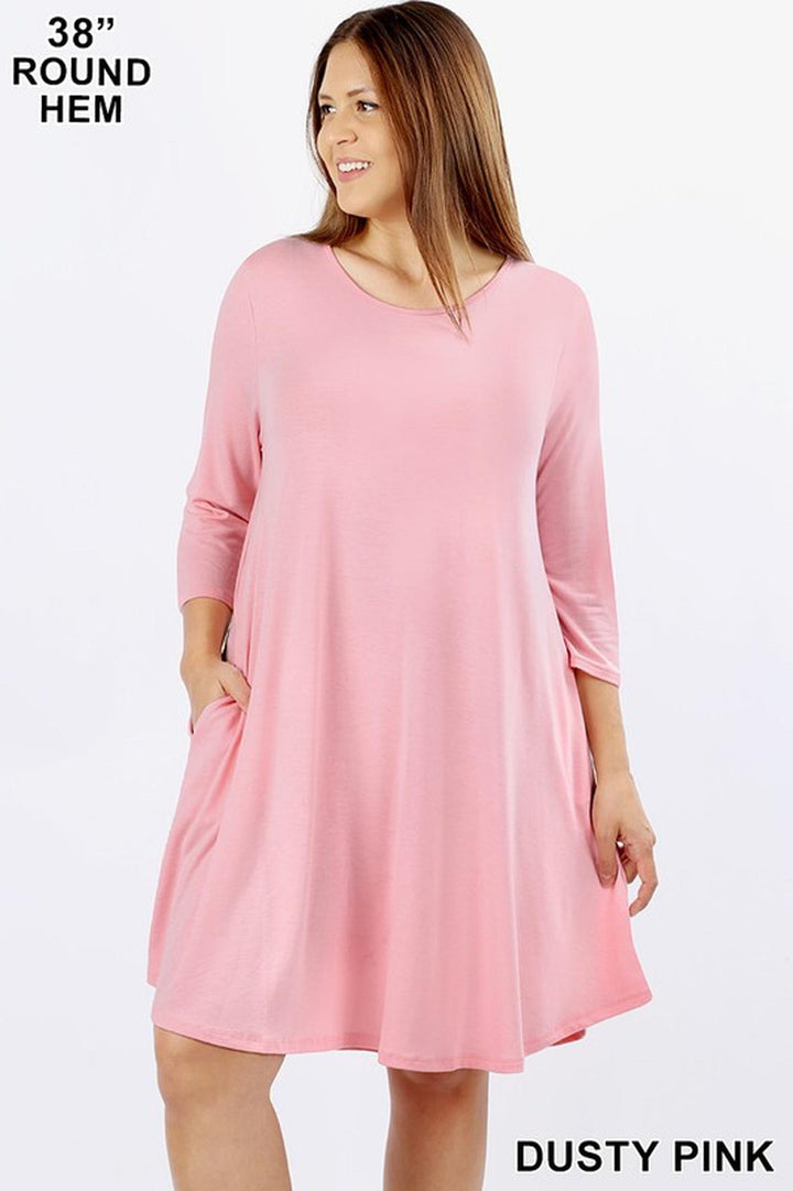 Wholesale 3/4 Sleeve Longline Round Hem Plus Size Rayon Tunic with Pockets