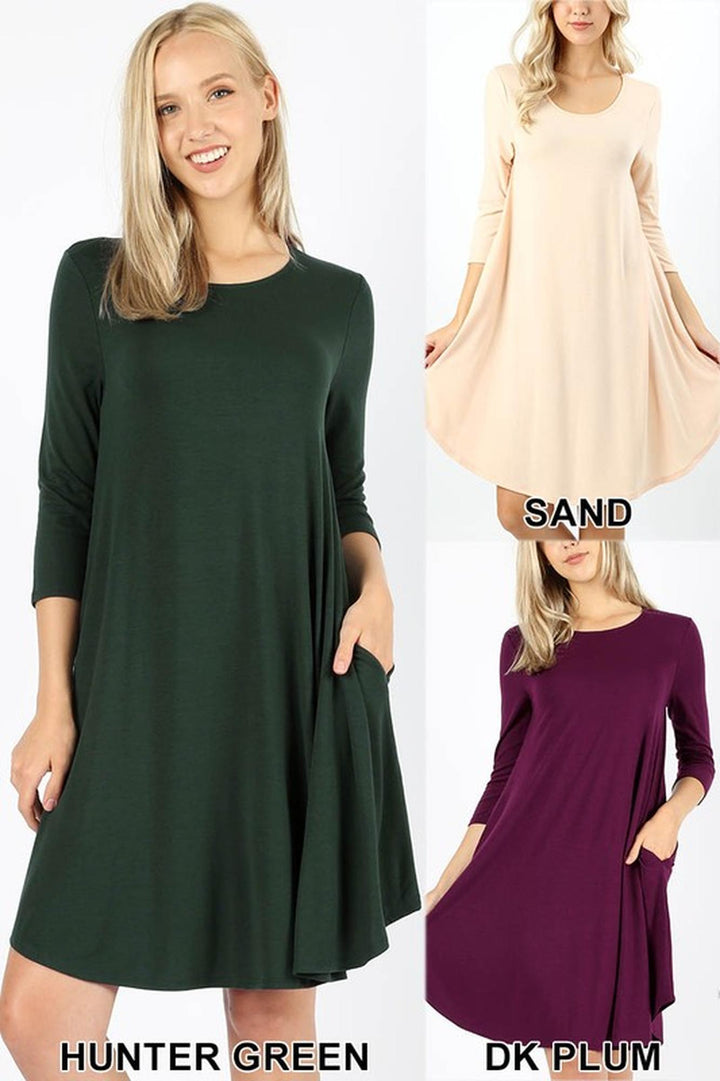 Wholesale 3/4 Sleeve Longline Round Hem Plus Size Rayon Tunic with Pockets