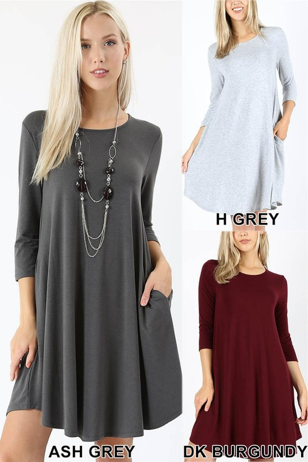 Wholesale 3/4 Sleeve Longline Round Hem Plus Size Rayon Tunic with Pockets