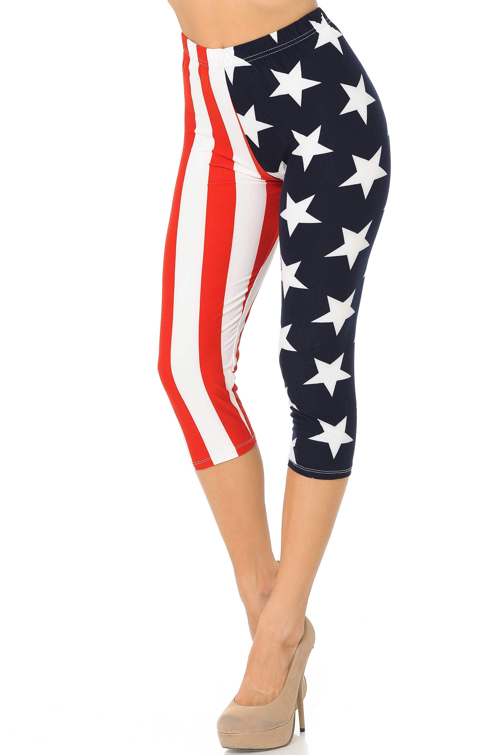 Wholesale Buttery Smooth Split USA Flag Capris