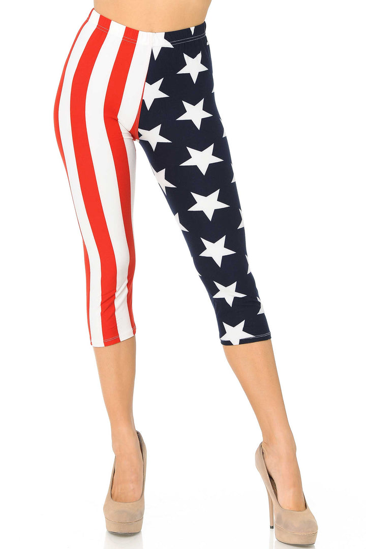 Wholesale Buttery Smooth Split USA Flag Capris