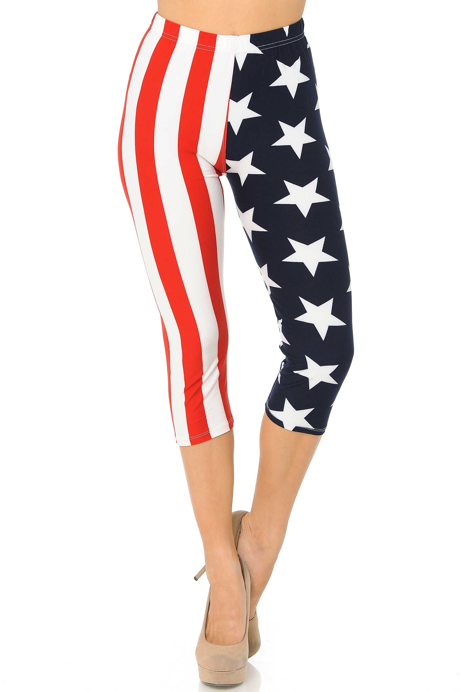 Wholesale Buttery Smooth Split USA Flag Capris