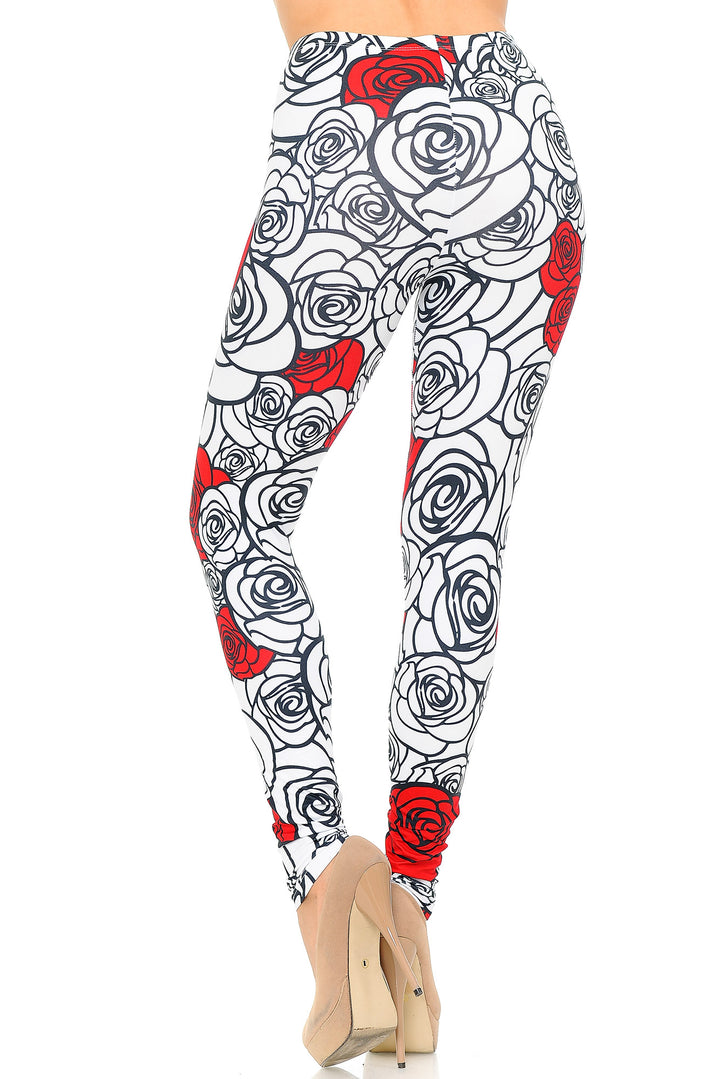 Wholesale Creamy Soft Red Stencil Roses Extra Small Leggings - USA Fashion