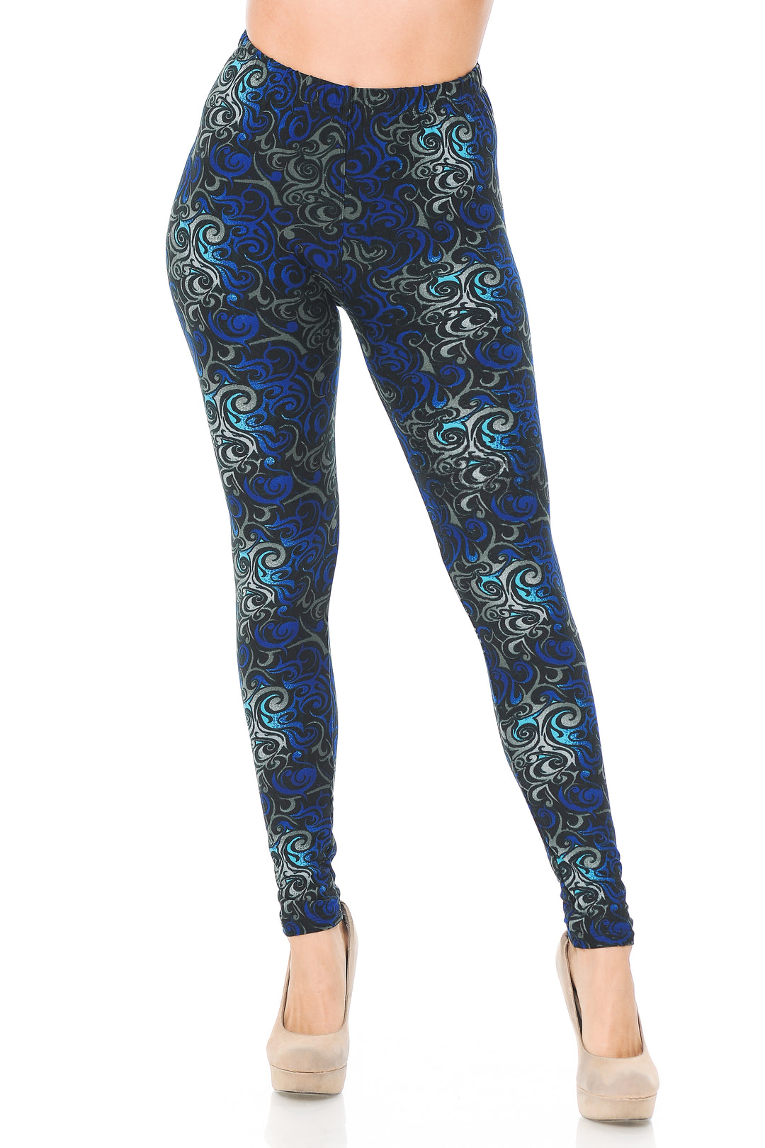 Wholesale Buttery Smooth Blue Tangled Swirl Leggings - Extra Small