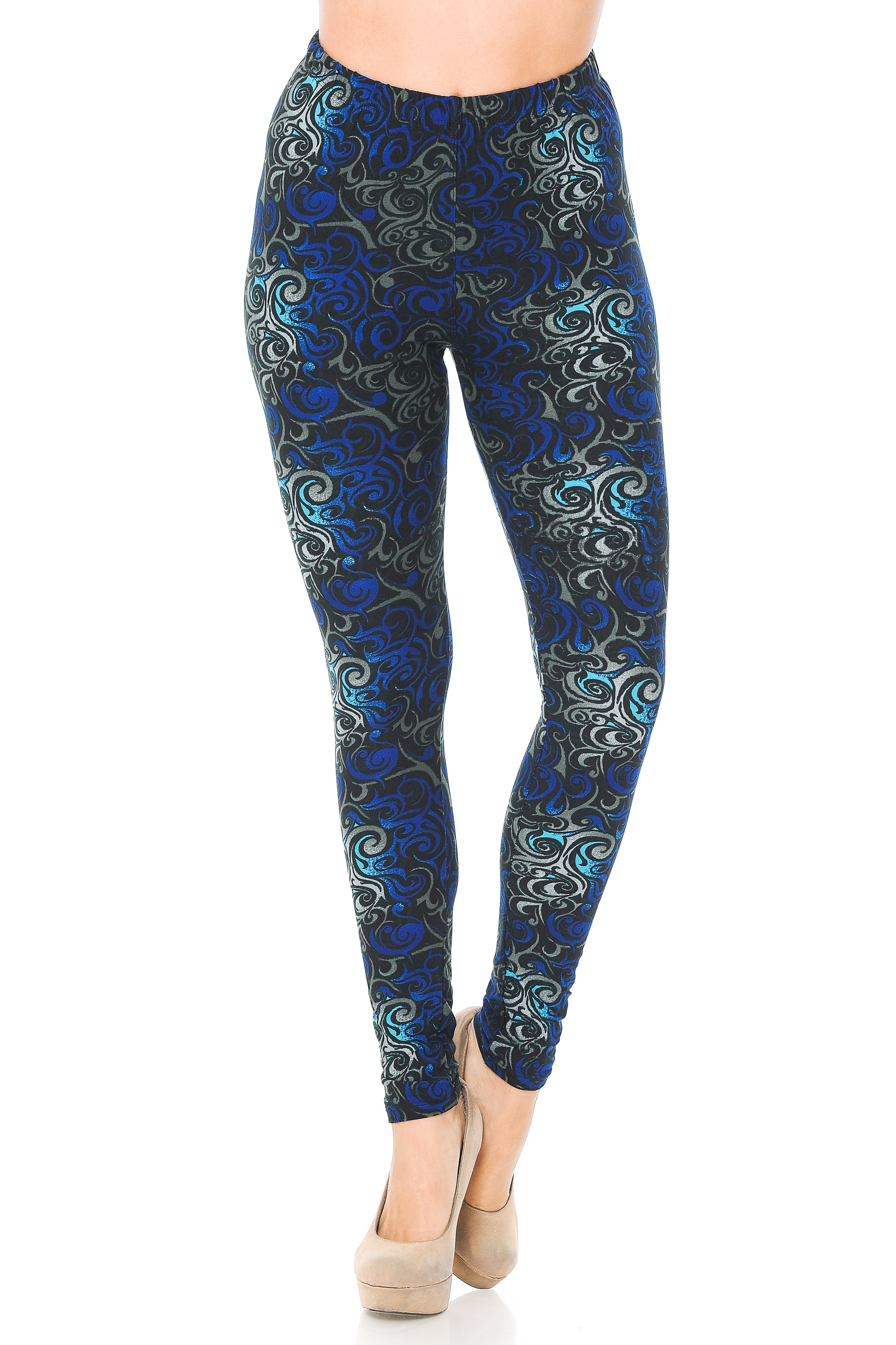 Wholesale Buttery Smooth Blue Tangled Swirl Leggings - Extra Small