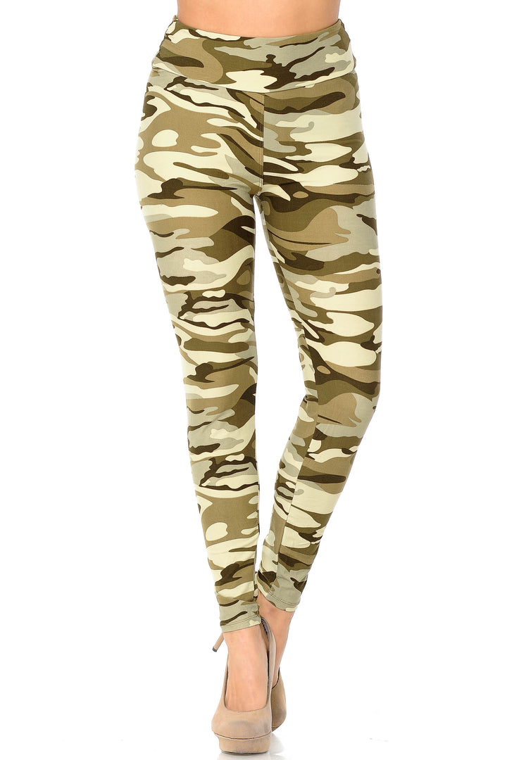 Wholesale Buttery Smooth Light Olive Camouflage High Waisted Leggings