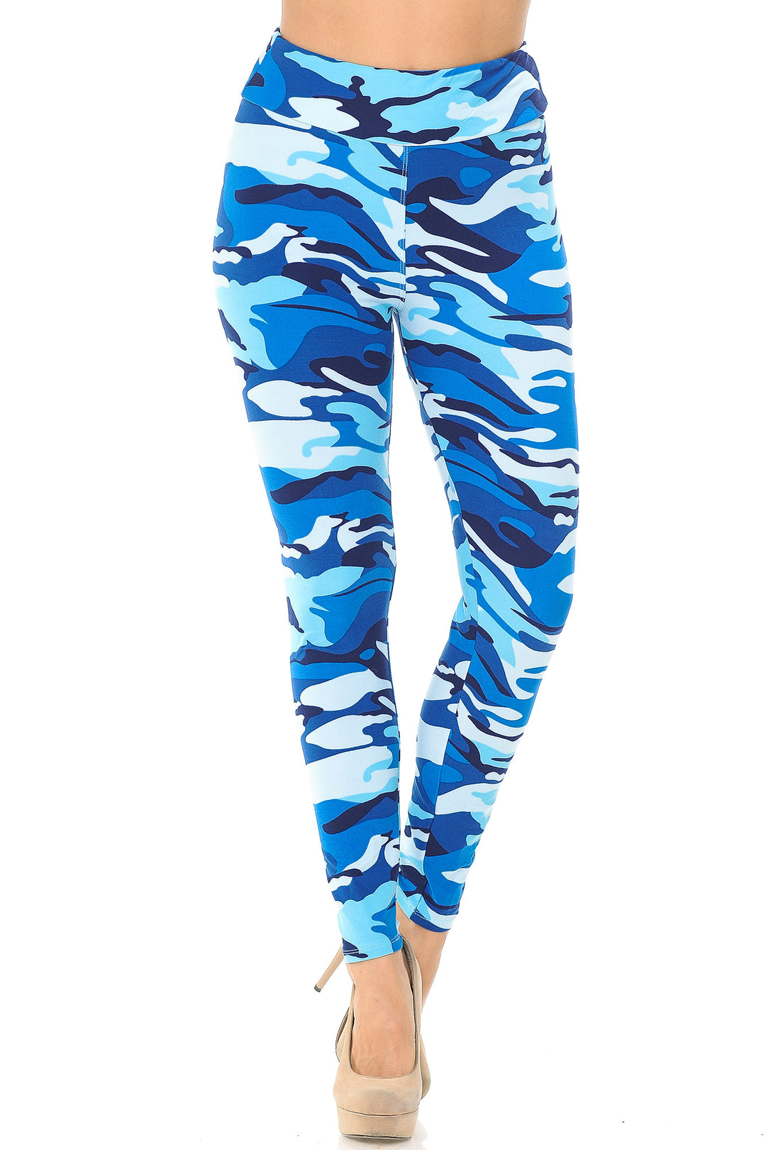 Wholesale Buttery Smooth Blue Camouflage High Waisted Leggings - EEVEE