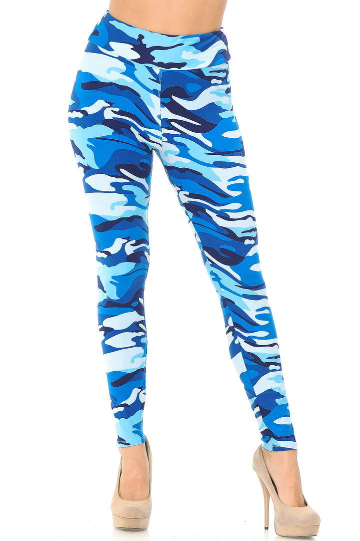 Wholesale Buttery Smooth Blue Camouflage High Waisted Leggings - EEVEE