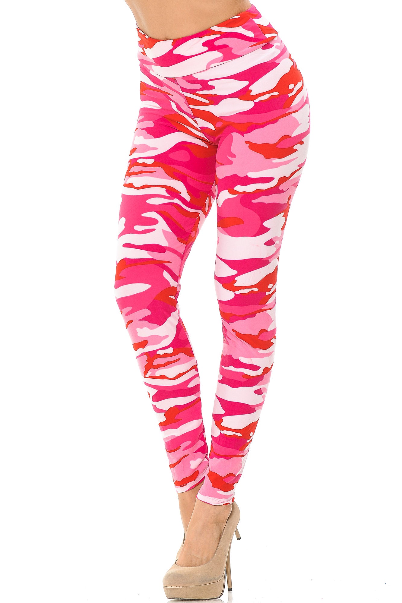 Wholesale Buttery Smooth Pink Camouflage High Waisted Leggings - EEVEE
