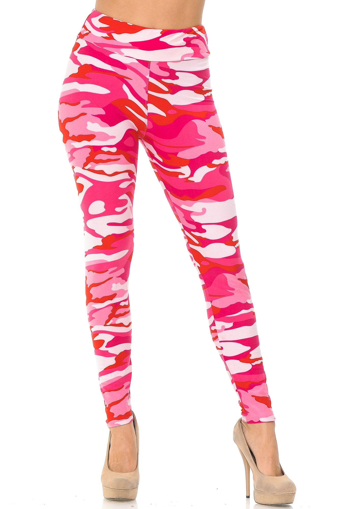 Wholesale Buttery Smooth Pink Camouflage High Waisted Leggings - EEVEE